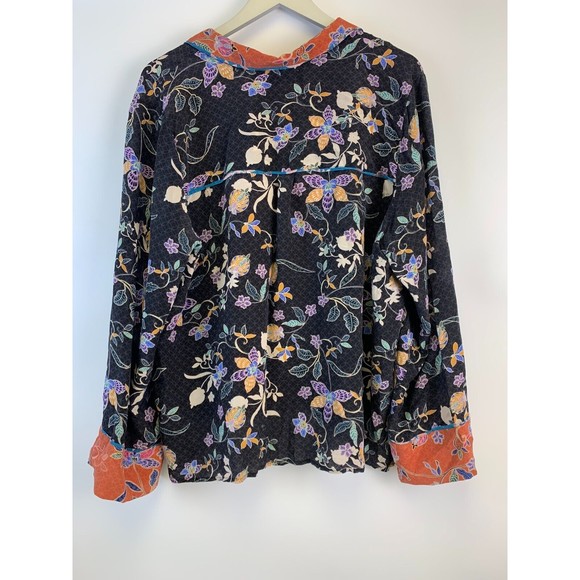 Johnny Was JADE Cruz Lounge Top Floral Silk Button Blouse Long Sleeve L13819 XL - Picture 8 of 13